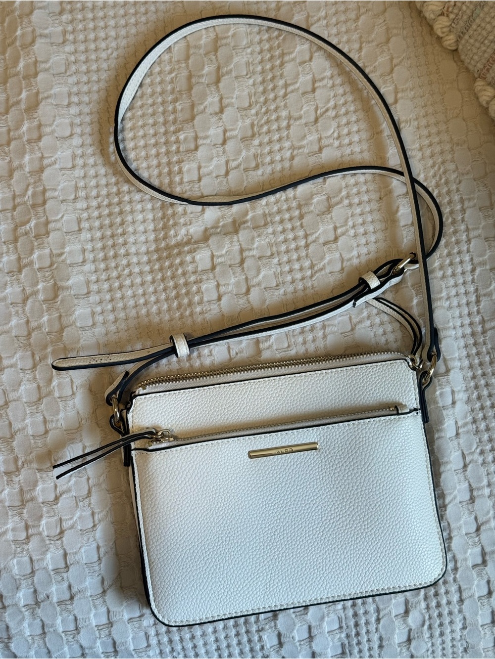 ALDO White leather Crossbody Bag with Gold Accent